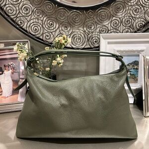 Vera Bradley croissant Olive Green Pebbled Leather Shoulder Bag
